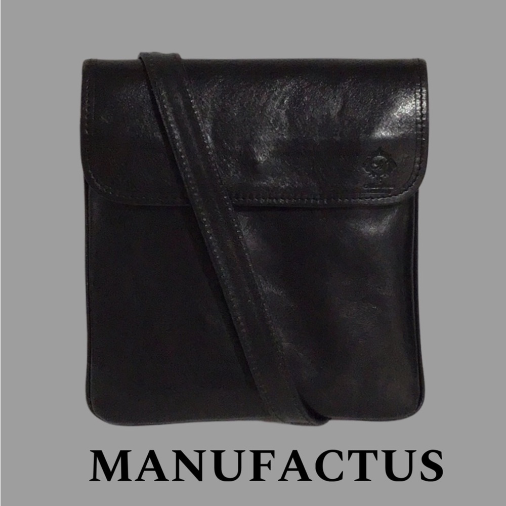 MANUFACTUS Genuine Leather Crossbody, Made in Italy, Vintage, Black